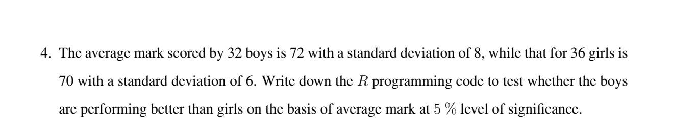 please solve this problem using R language 4. The average mark