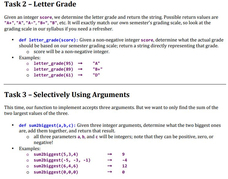 Help with python Letter Grade Given an integer score, we determine the