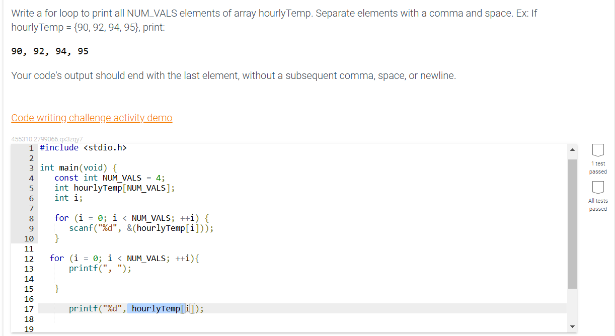 Write a for loop to print all NUM_VALS elements of array