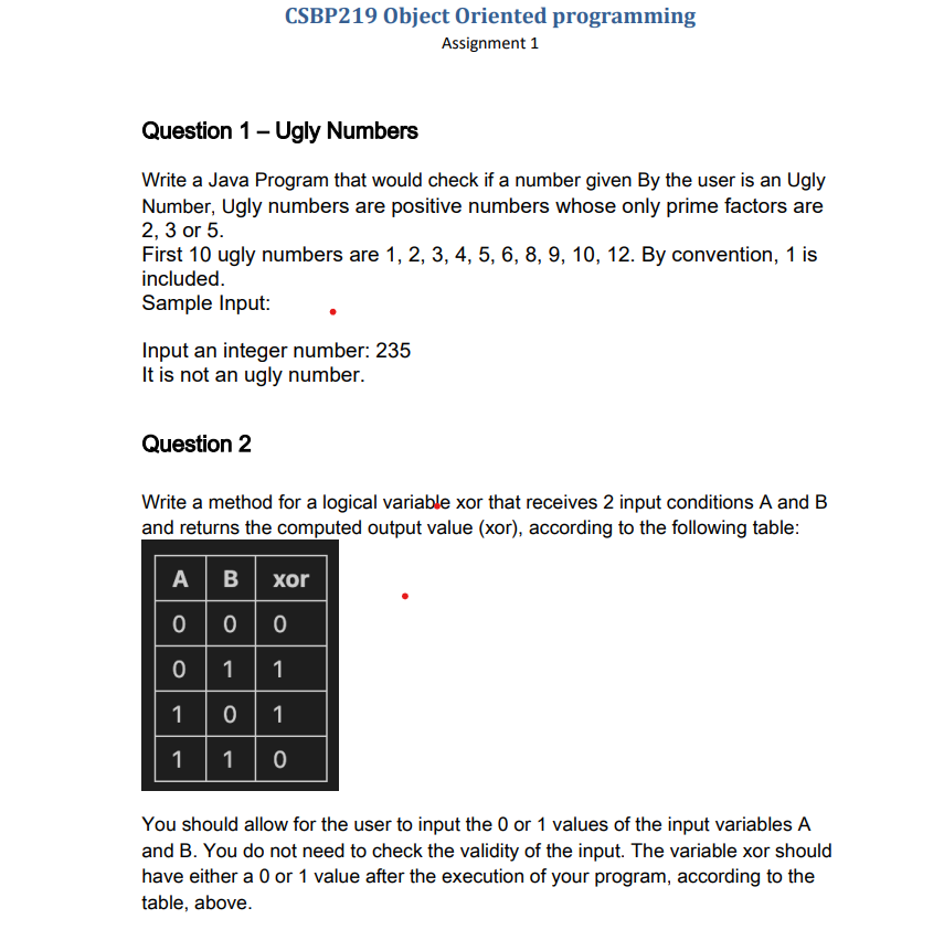  Assignment 1 Question 1- Ugly Numbers Write a Java Program that