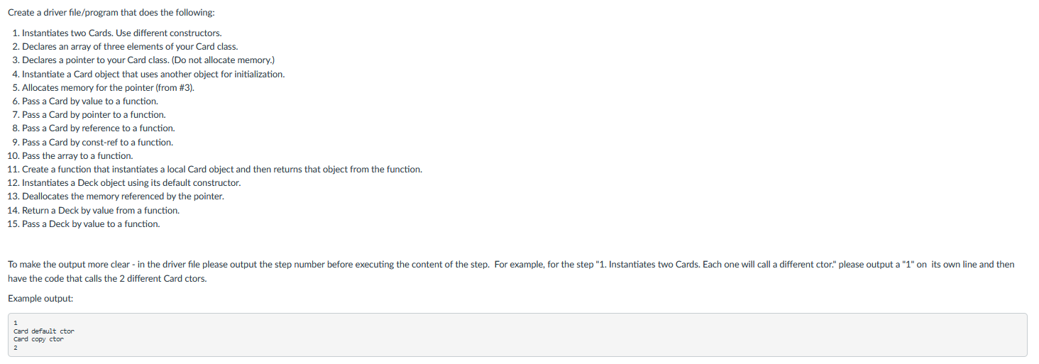 with the following data members: int rank (1 for ace) string suit