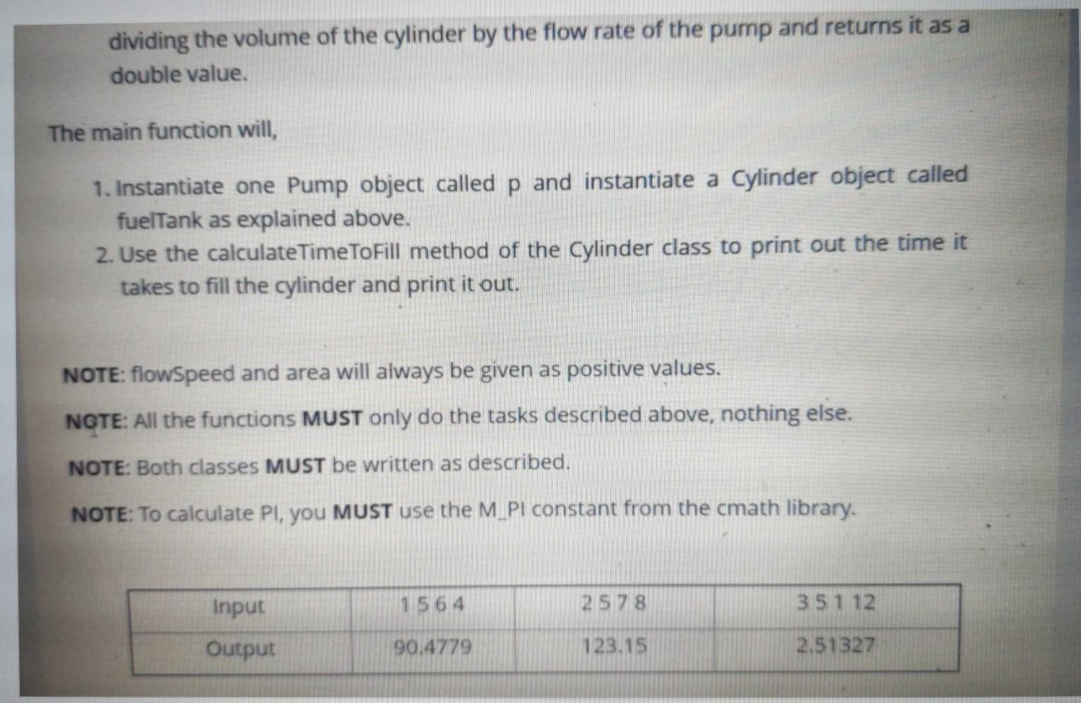 of a Pump object (p) both as double values. main will also