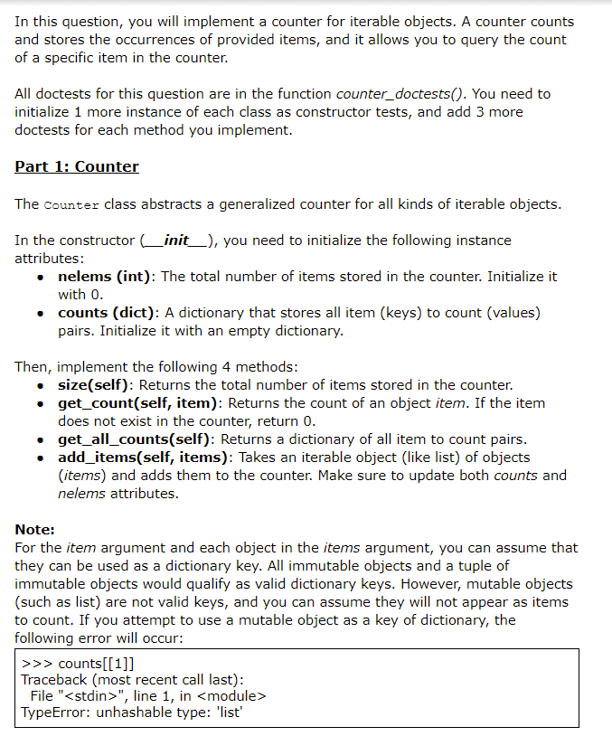 USE PYTHON3; DO NOT IMPORT PACKAGES Please do both parts of the