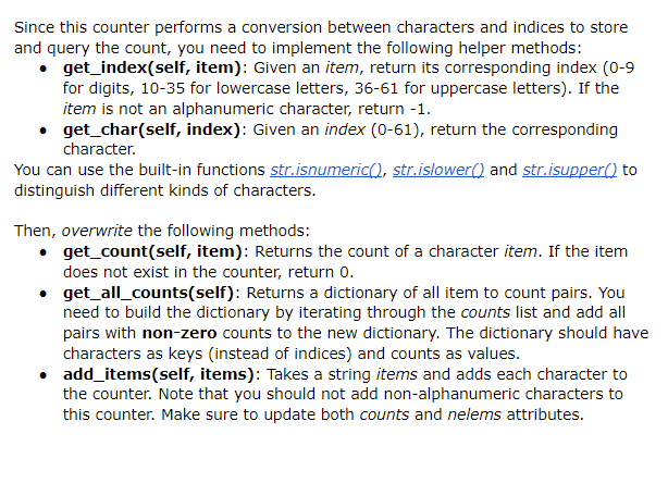 Code format in the text editor: class Counter: """ # TODO: Add