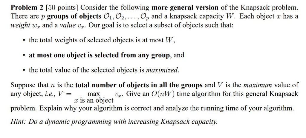  Problem 2 [50 points] Consider the following more general version of