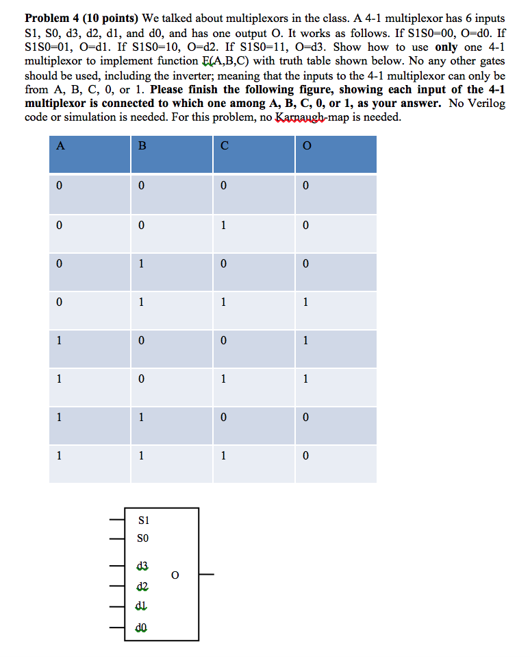  Problem 4 (10 points) We talked about multiplexors in the class.