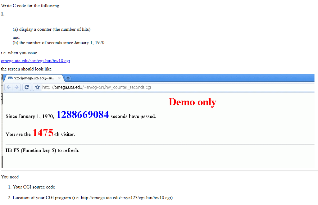 Write C code for the following: (a) display a counter (the
