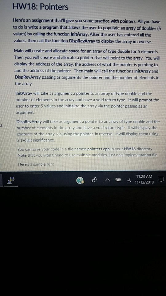 HW18: Pointers Here's an assignment that'll give you some practice with