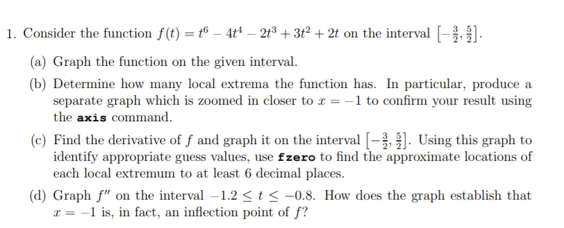 MATLAB SOLUTION 1. Consider the function f()4-23+312 +2t on the in (a)