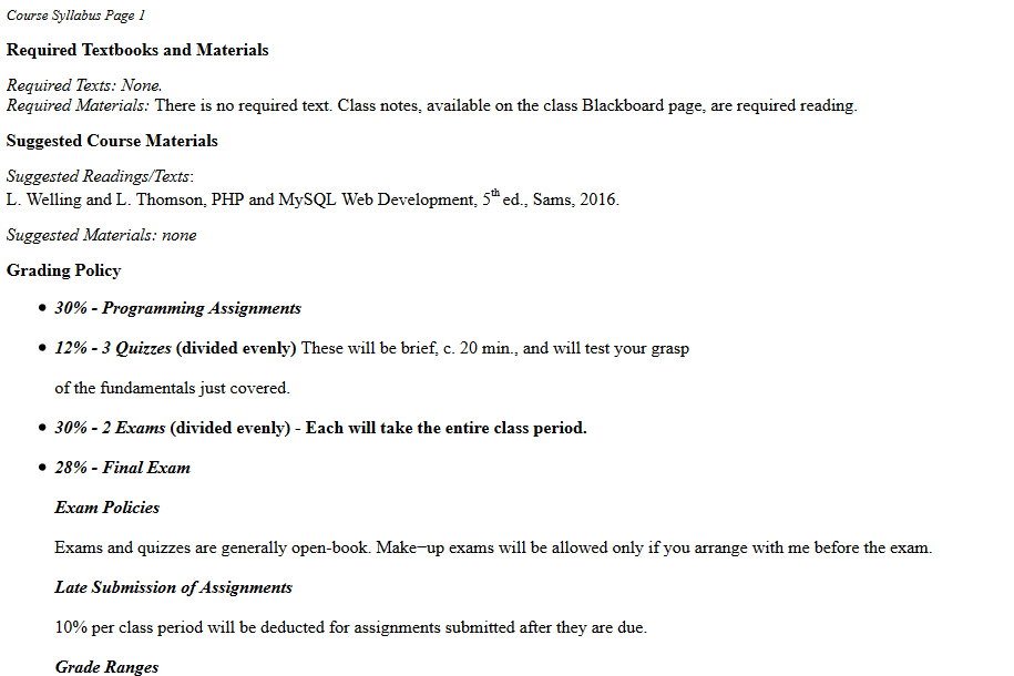 1(10 pts.). Create an HTML document that presents the initial part of