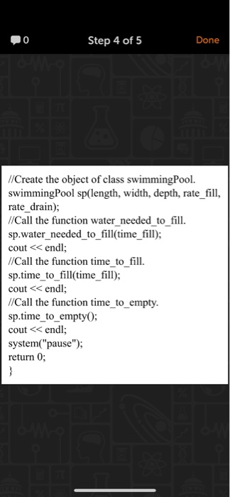 water is draining from the pool. Add appropriate constructors to initialize the