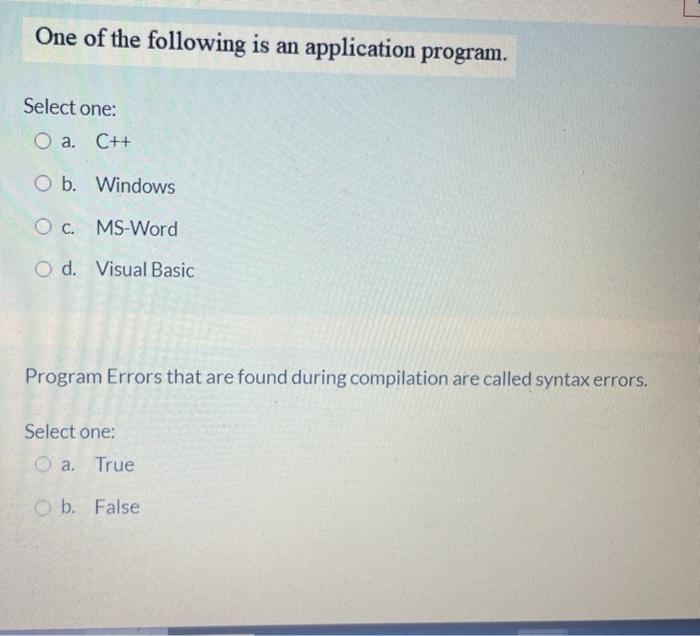 one: O a. Execution O b. Compilation O c. Copying O d.