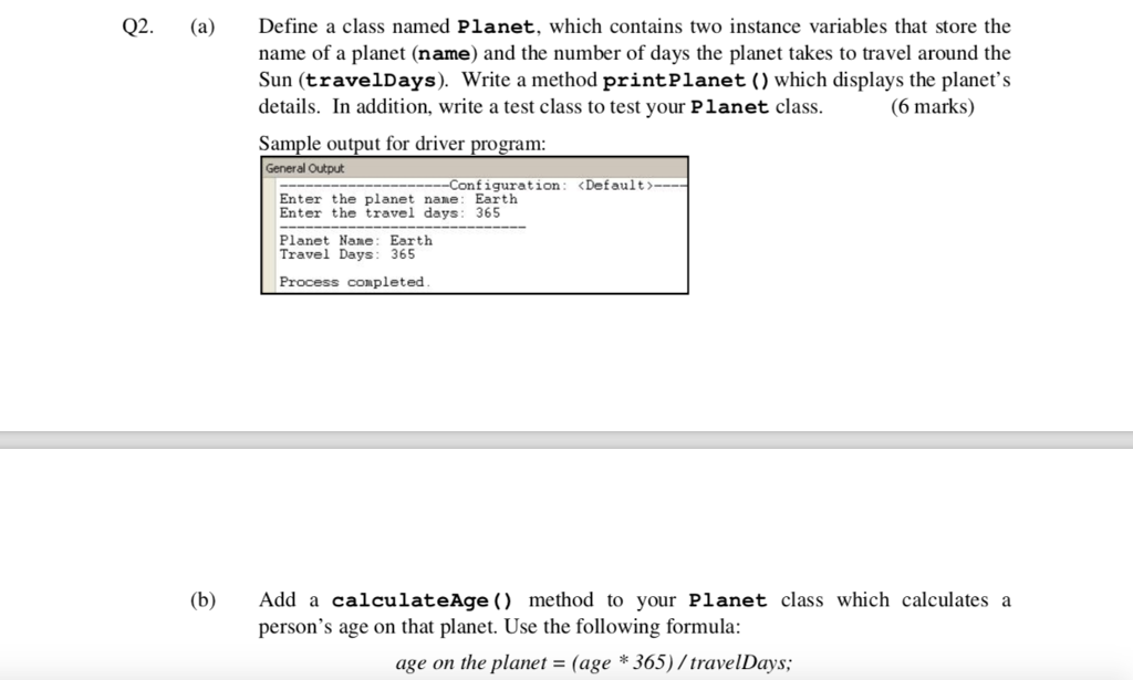 use java thanks. Q2. (a Define a class named Planet, which contains