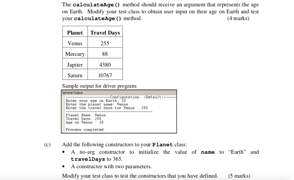 two instance variables that store the name of a planet (name) and