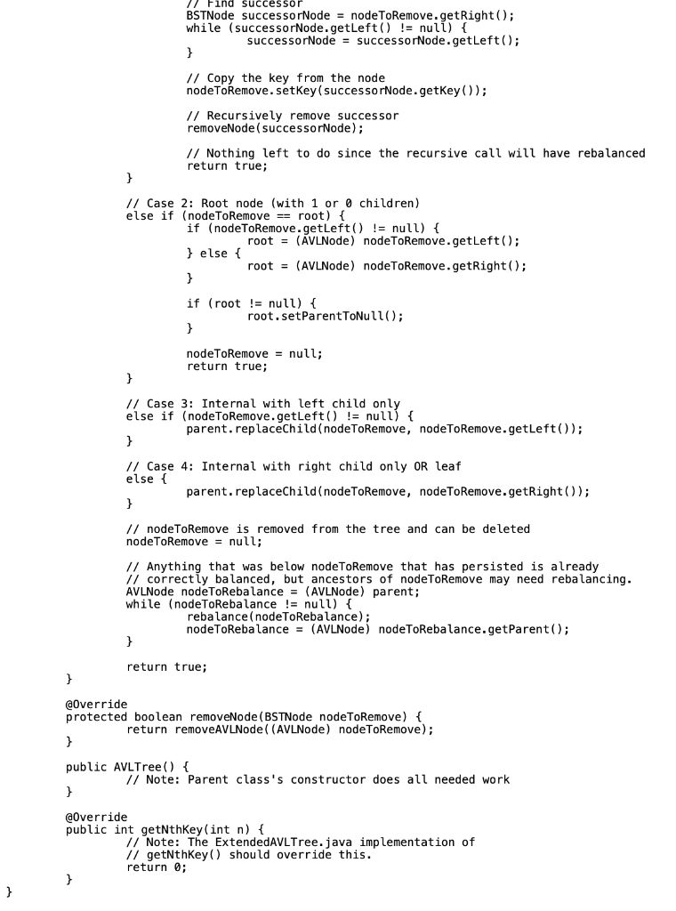 class is implemented in a read only file. Classes ExtendedAVLNode and ExtendedAVLTree