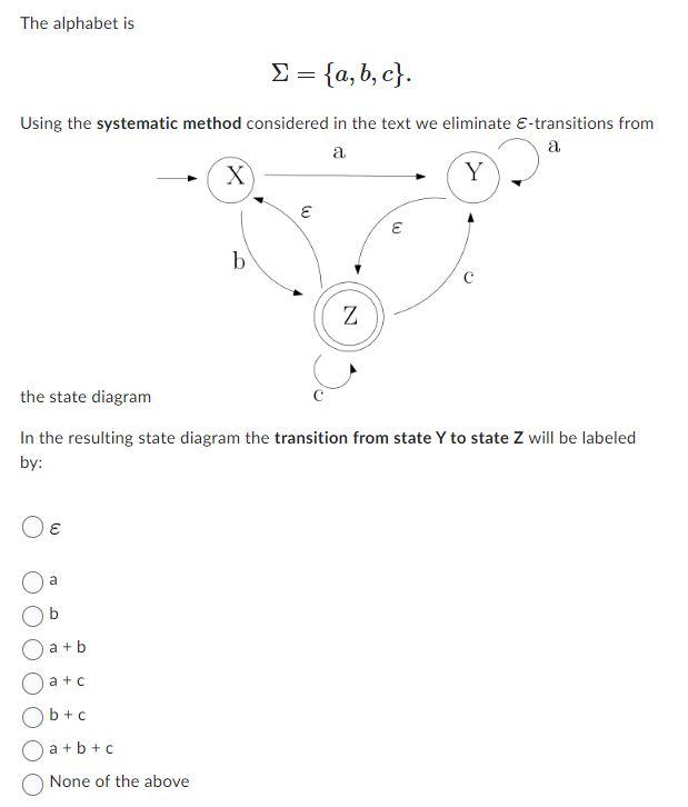 The alphabet is ={a,b,c} Using the systematic method considered in the