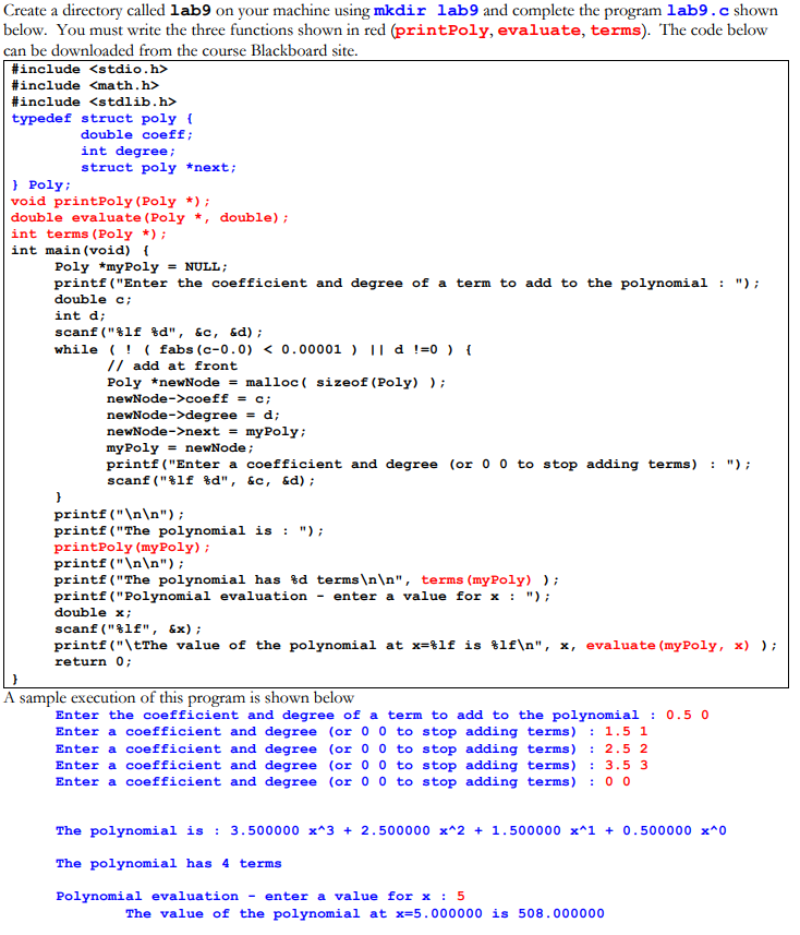 This in in C not C++ Create a directory called lab9 on
