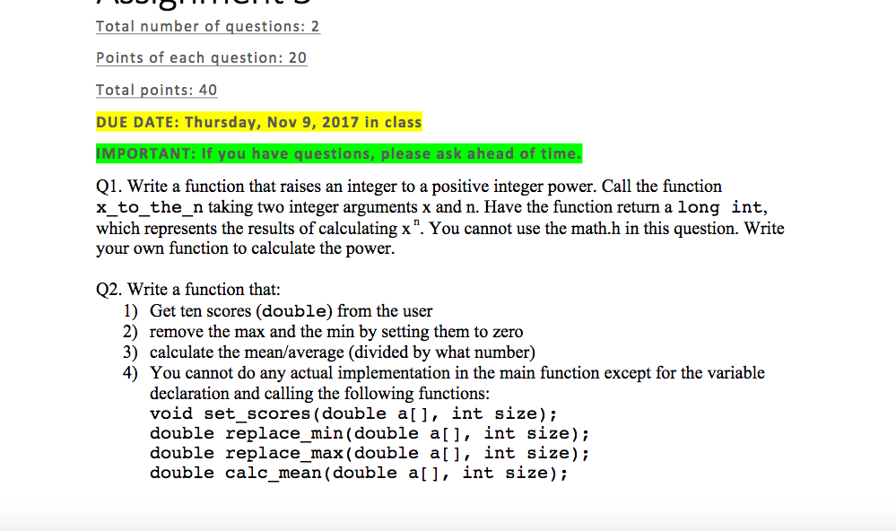 it is programing In C , do not use java please Total