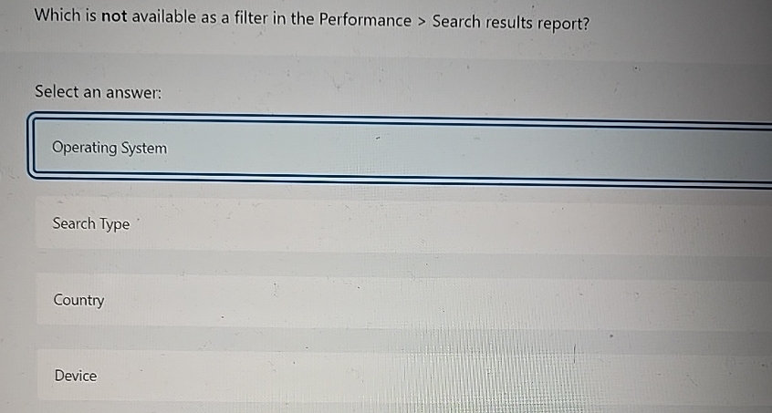  Which is not available as a filter in the Performance >