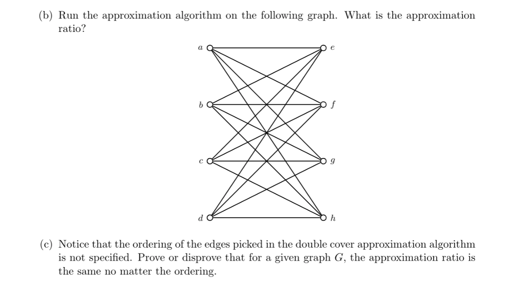 "double cover" vertex cover approximation algorithm from lecture. (a) Run the approximation