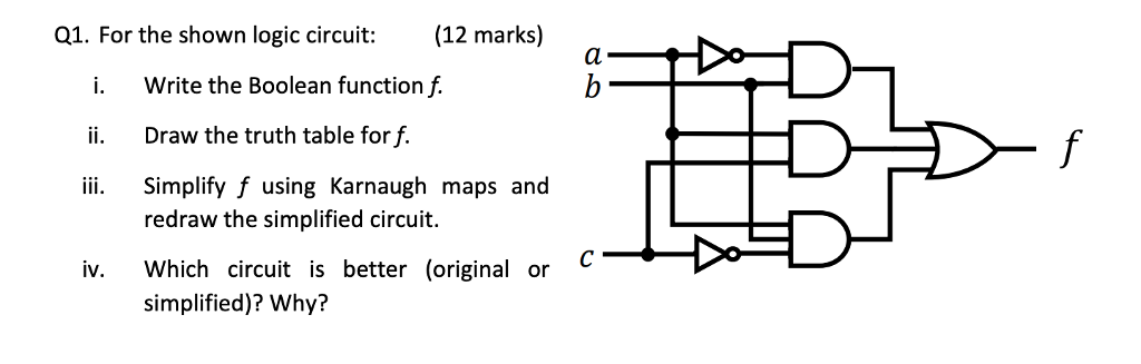 Q1. For the shown logic circuit: (12 marks) i. Write the