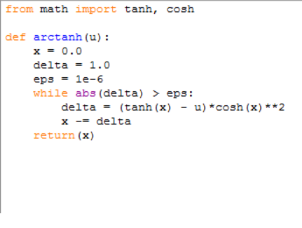 Given the code below, calculate arctanh(u) for u on the interval ]1,1[