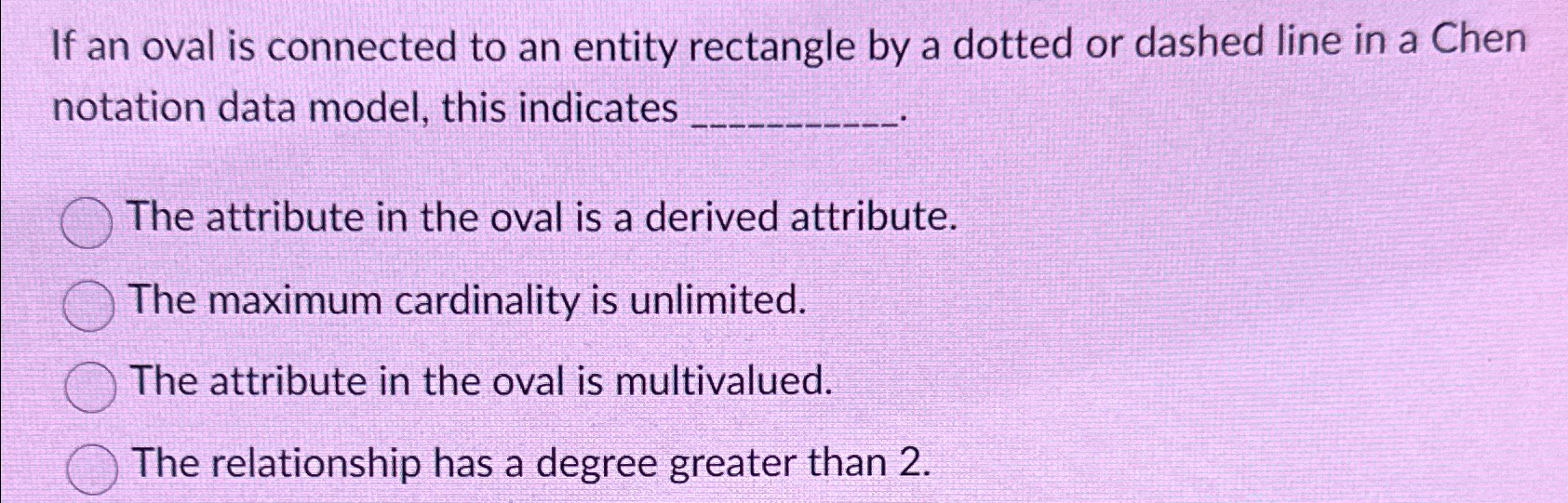  If an oval is connected to an entity rectangle by a