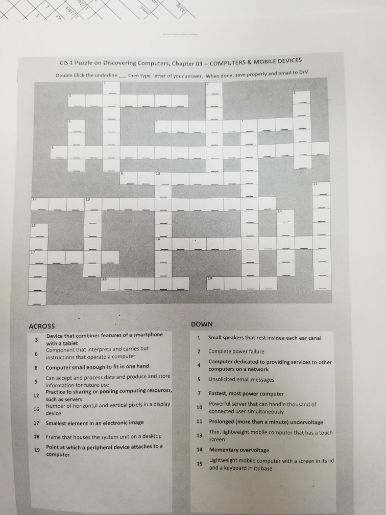 CES CIS 1 Puzzle on Discovering Computers, Chapter 03 COMPUTERS &