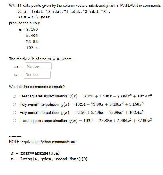 CAN I GET A SOLUTION IN MATLAB PLEASE. With 11 data