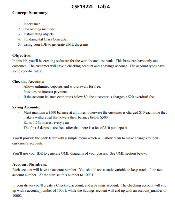 Need help writing in JAVA please CSE1322L - Lab 4 Concept Summary: