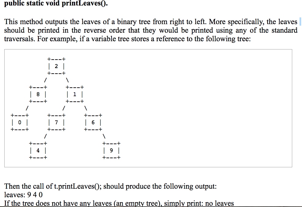JAVA: provided************************************* //For reference only public class NumTree{ private TreeNode root; public