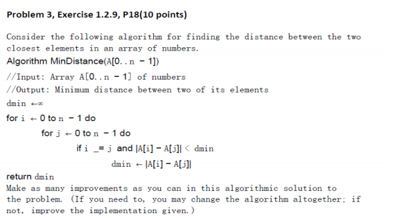  Help please Consider the following algorithm for finding the distance between