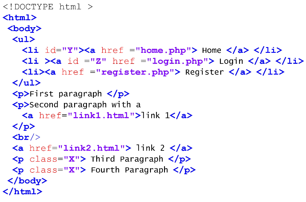 Consider the following HTML document. Based on above HTML document, write the
