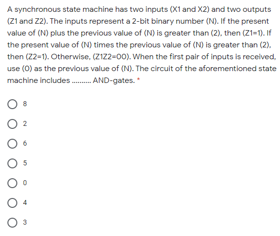 A synchronous state machine has two inputs (X1 and X2) and