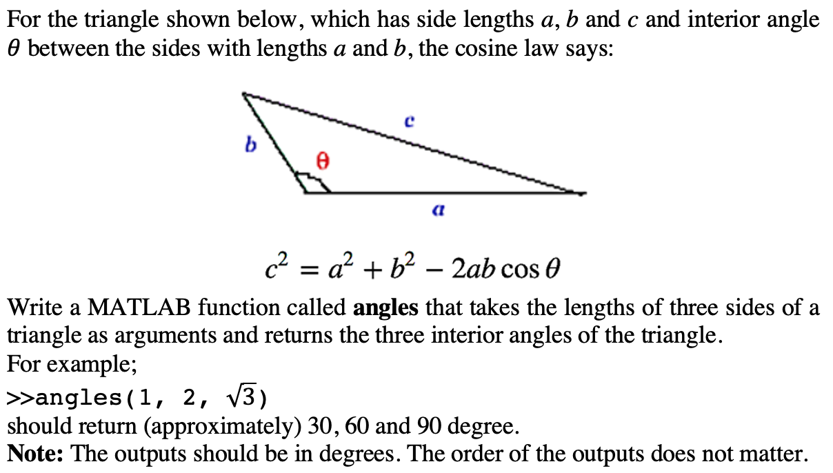 For the triangle shown below, which has side lengths a, b