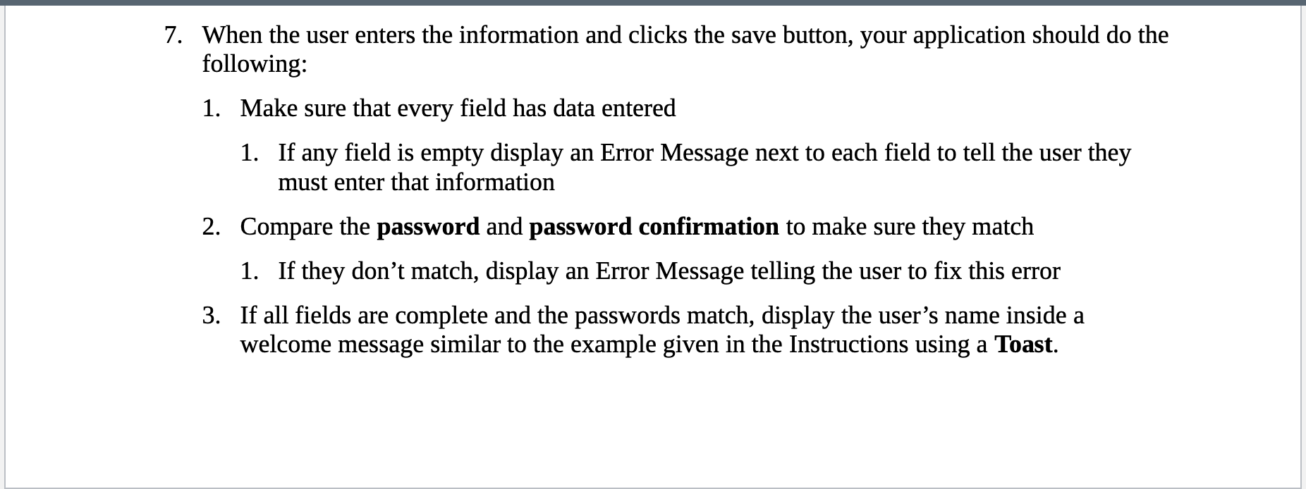 email, a password, and a password confirmation. It also contains a Save