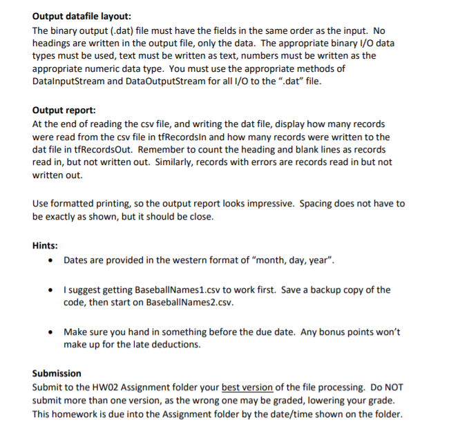 a baseball database. This assignment is to read the data from a