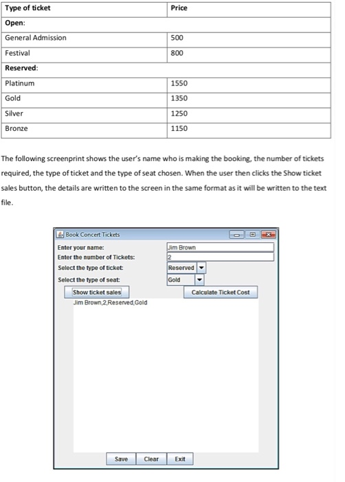 GUI application that allows the user to calculate the price of tickets