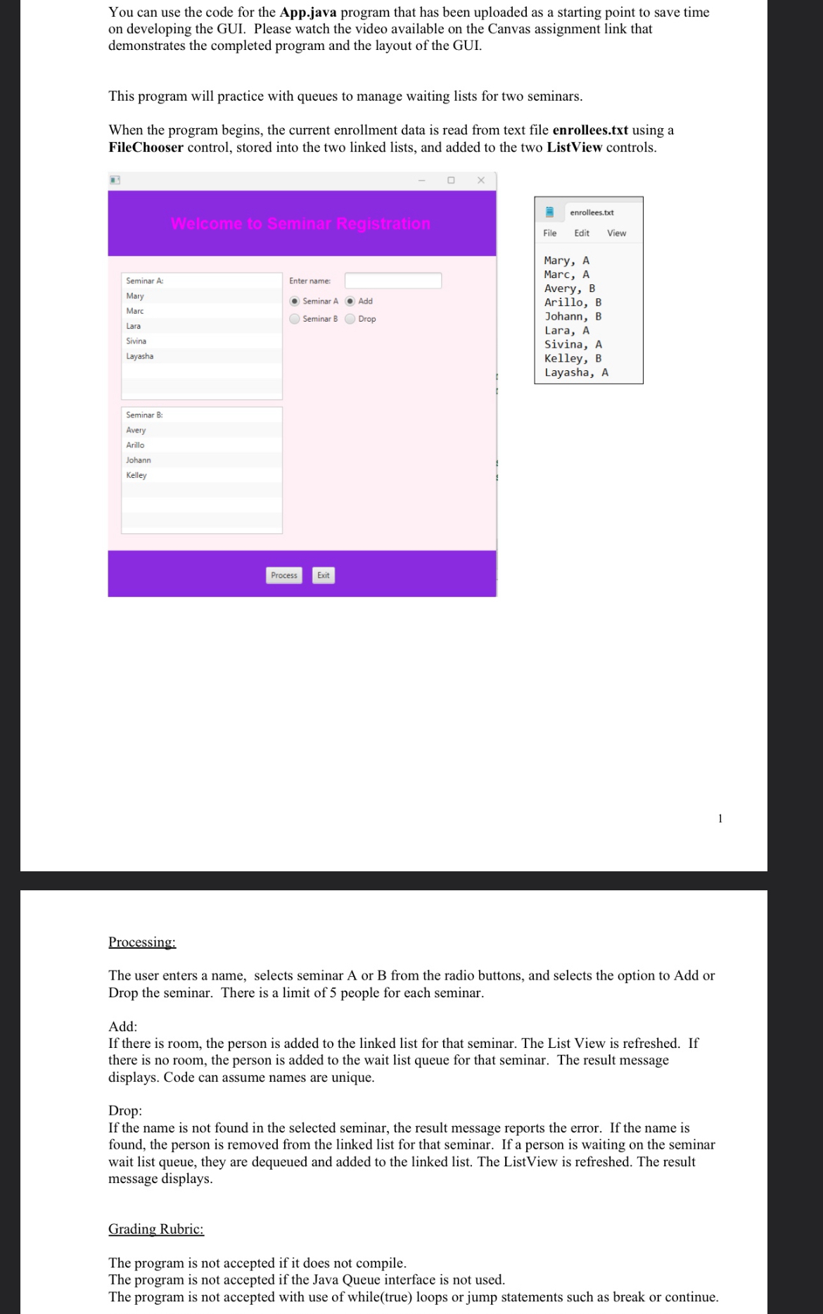  You can use the code for the App.java program that has