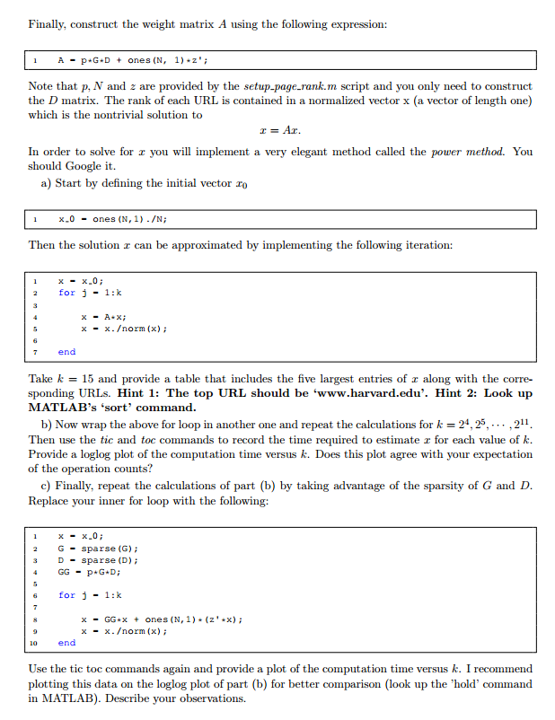 you will see this. A. Computing Assignment Google's page rank Remark: to
