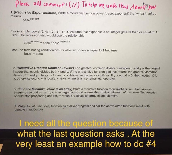  (Recursive Exponentiation) Write a recursive function power (base, exponent) that when