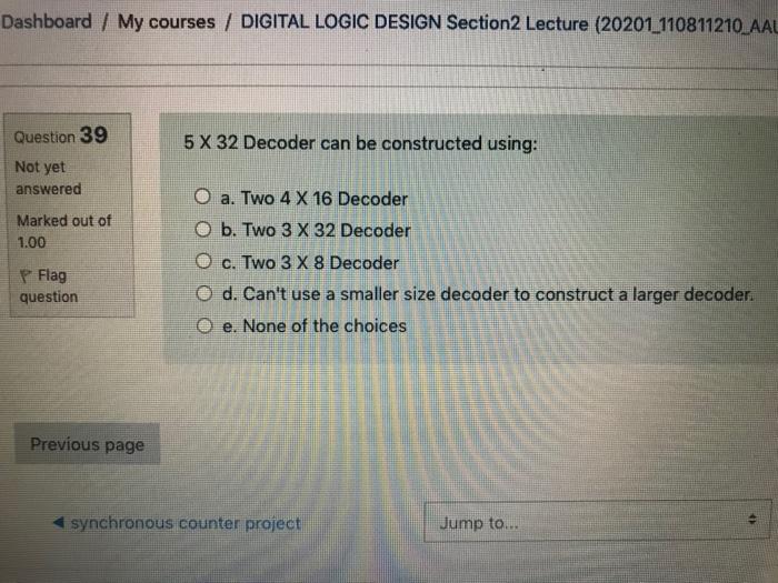  Dashboard / My courses / DIGITAL LOGIC DESIGN Section2 Lecture (20201_110811210