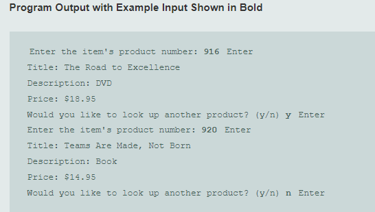 $18.95 Would you like to look up another product? (y) y Enter