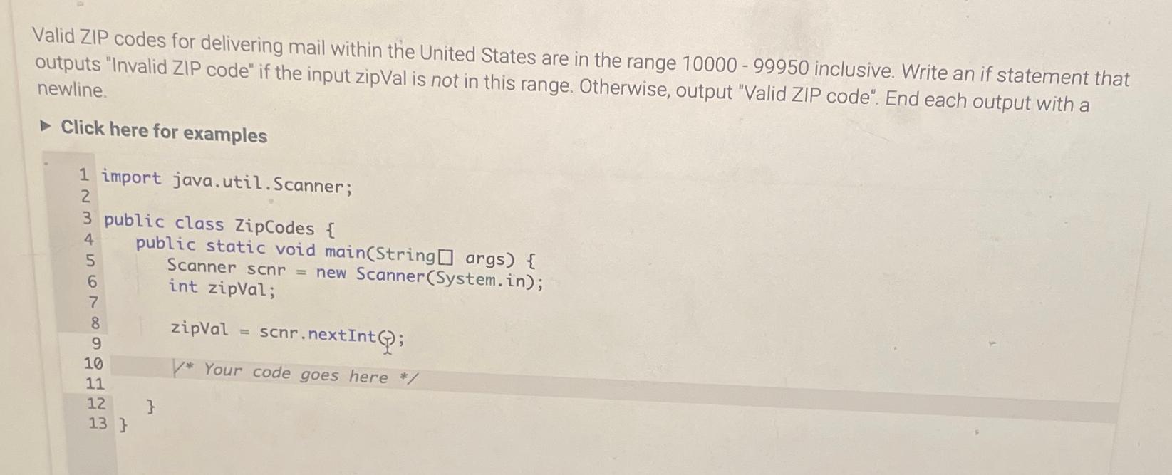  Valid ZIP codes for delivering mail within the United States are