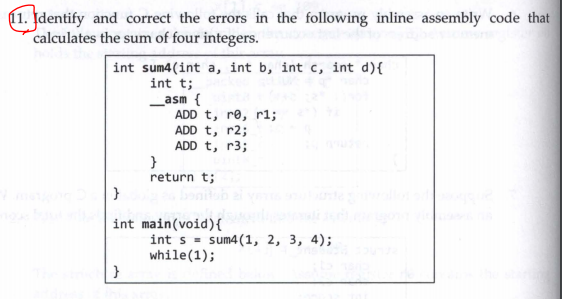  1. Identify and correct the errors in the following inline assembly