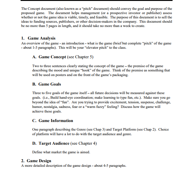 to write a Game Concept Document for your proposed game. Use the