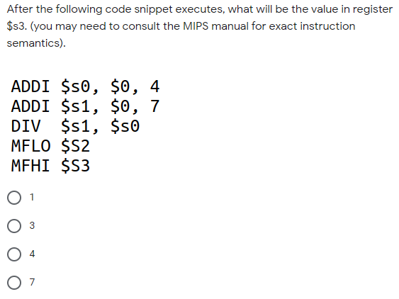 After the following code snippet executes, what will be the value