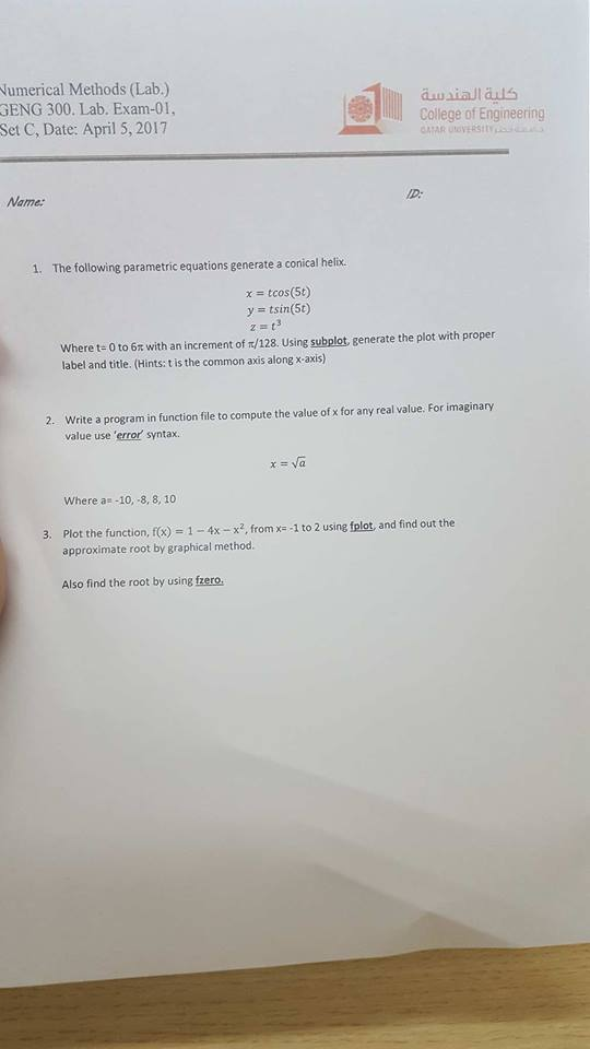 q1 using matlap The following parametric equations generate a conical helix.