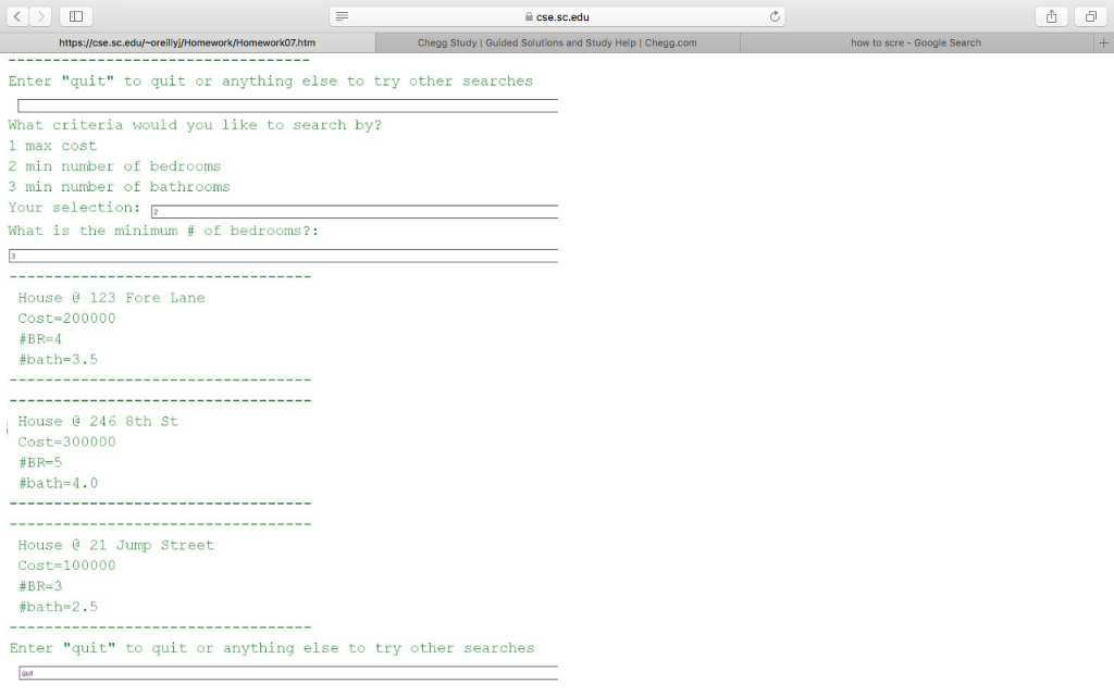 to search through the entered houses for different traits number of bedrooms,