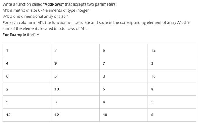  Write a function called "AddRows" that accepts two parameters: M1: a